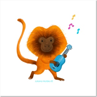 Golden Lion Tamarin playing a guitar song Posters and Art